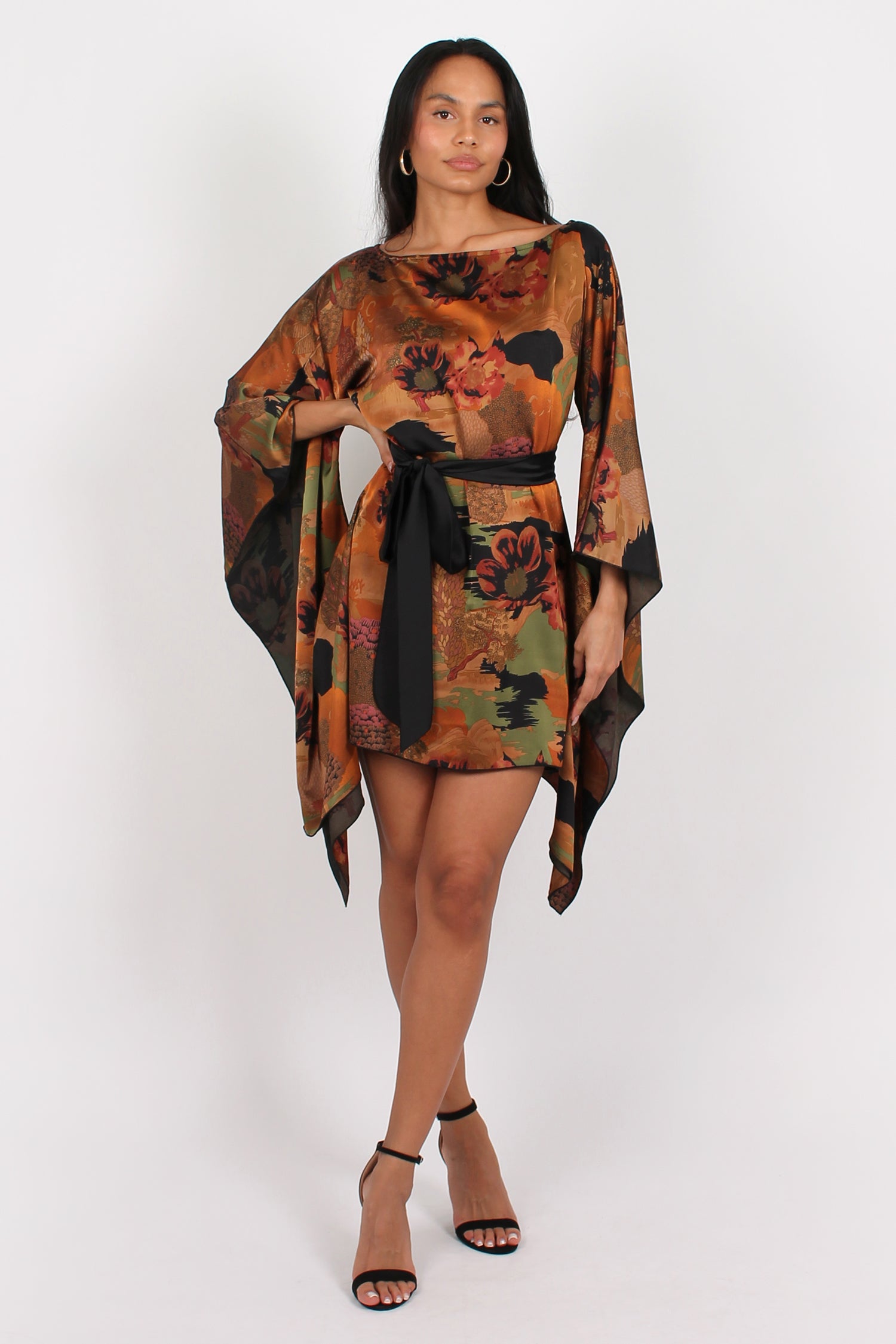 Holly Long sleeve kaftan dress in brown print