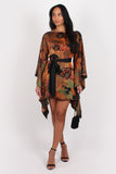 Holly Long sleeve kaftan dress in brown print