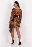 Holly Long sleeve kaftan dress in brown print