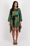 Holly Long Sleeve Printed Kaftan Dress Green