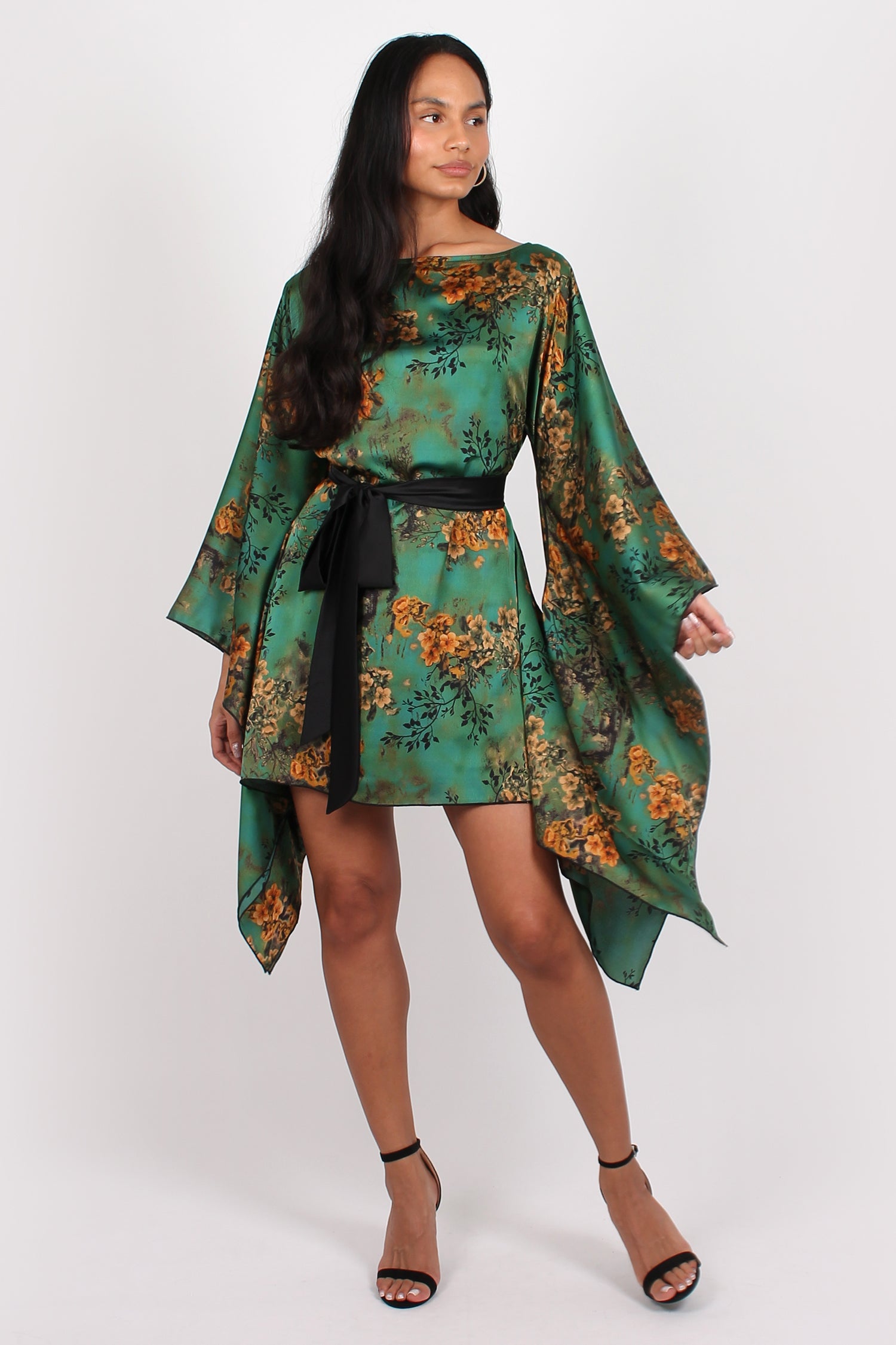 Holly Long Sleeve Printed Kaftan Dress Green