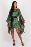 Holly Long Sleeve Printed Kaftan Dress Green