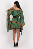 Holly Long Sleeve Printed Kaftan Dress Green