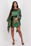 Holly Long Sleeve Printed Kaftan Dress Green