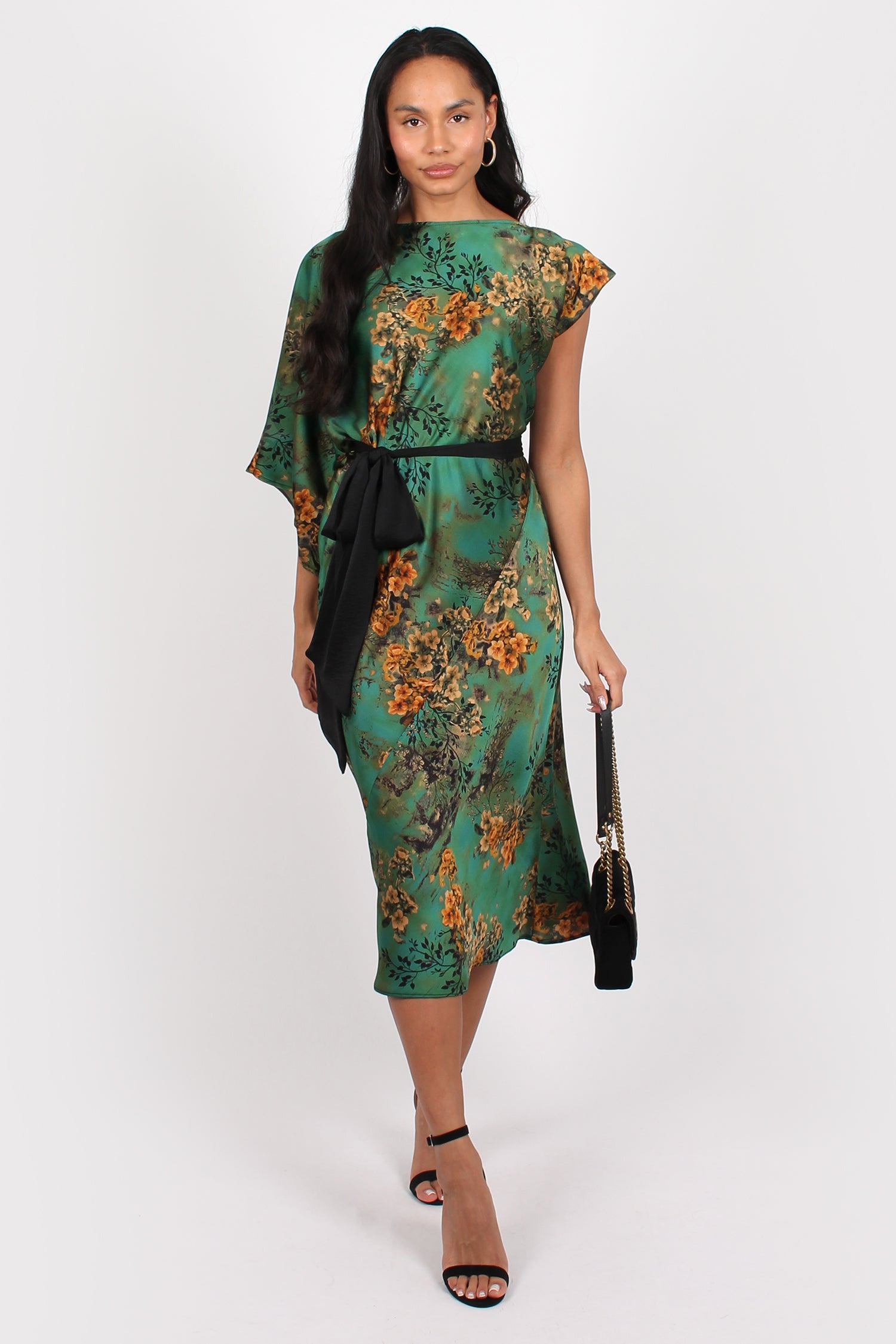 Geisha One Sleeve Printed Midi dress Green