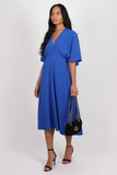 Lacy Halter Neck Cape Midi Dress Blue