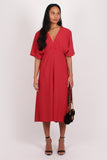 Lacy Halter Neck Cape Midi Dress Red