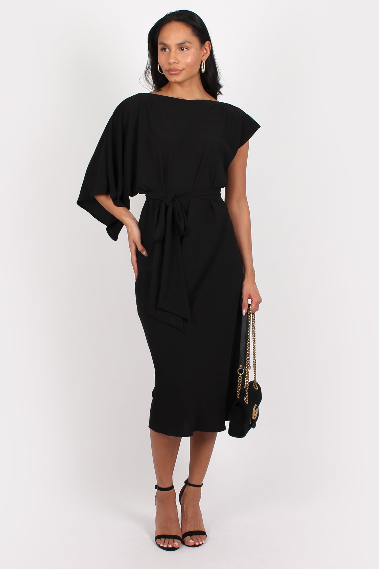 Geisha One Sleeve Midi Dress Black
