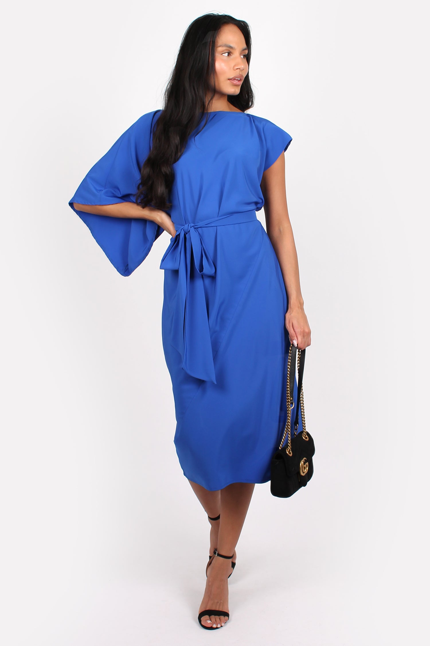 Geisha One sleeve Midi Dress Blue
