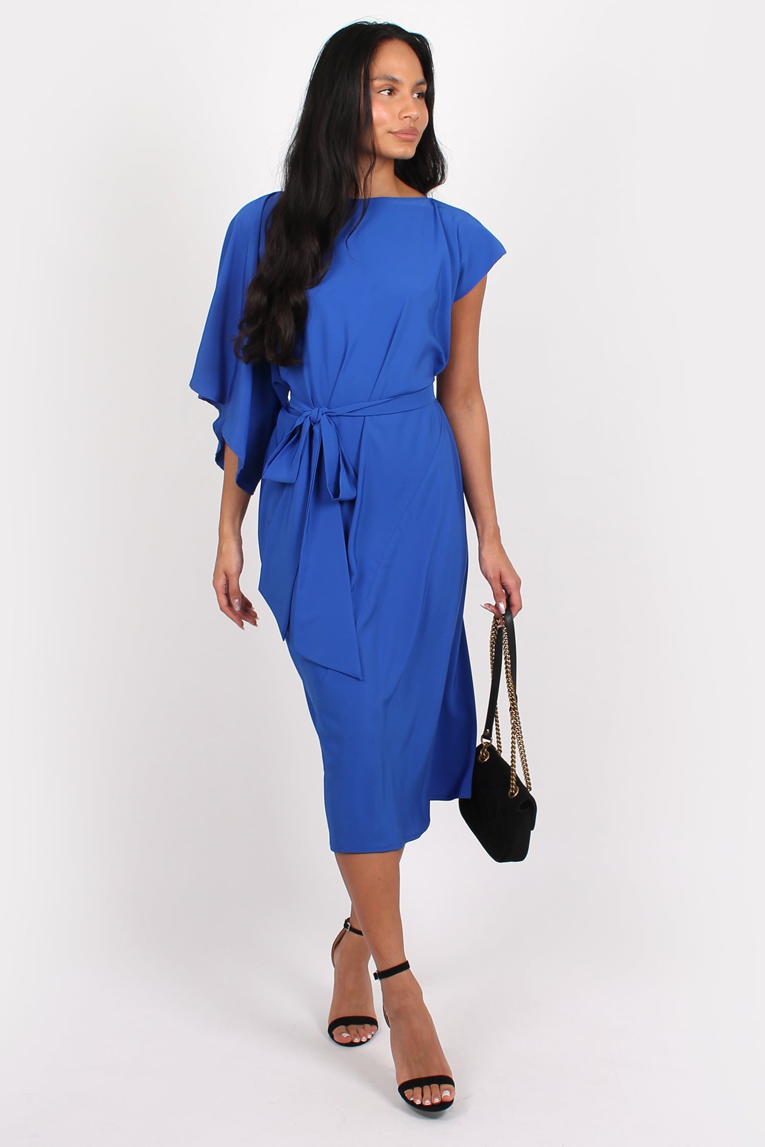 Geisha One sleeve Midi Dress Blue