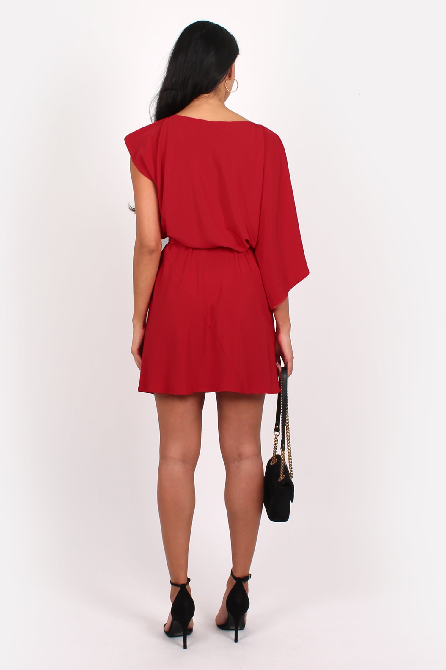 Geisha One Sleeve Mini Dress Red