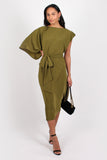 Geisha One Sleeve Midi Dress Moss Green