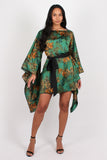 Holly Long Sleeve Printed Kaftan Dress Green