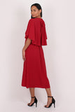 Lacy Halter Neck Cape Midi Dress Red