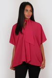 Evie tie neck blouse in fuchsia pink