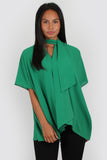 Evie tie neck top in green