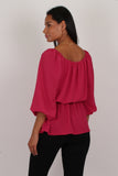 Mara three quarter sleeve top fuchsia pink