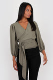 Amelia wrap top in khaki