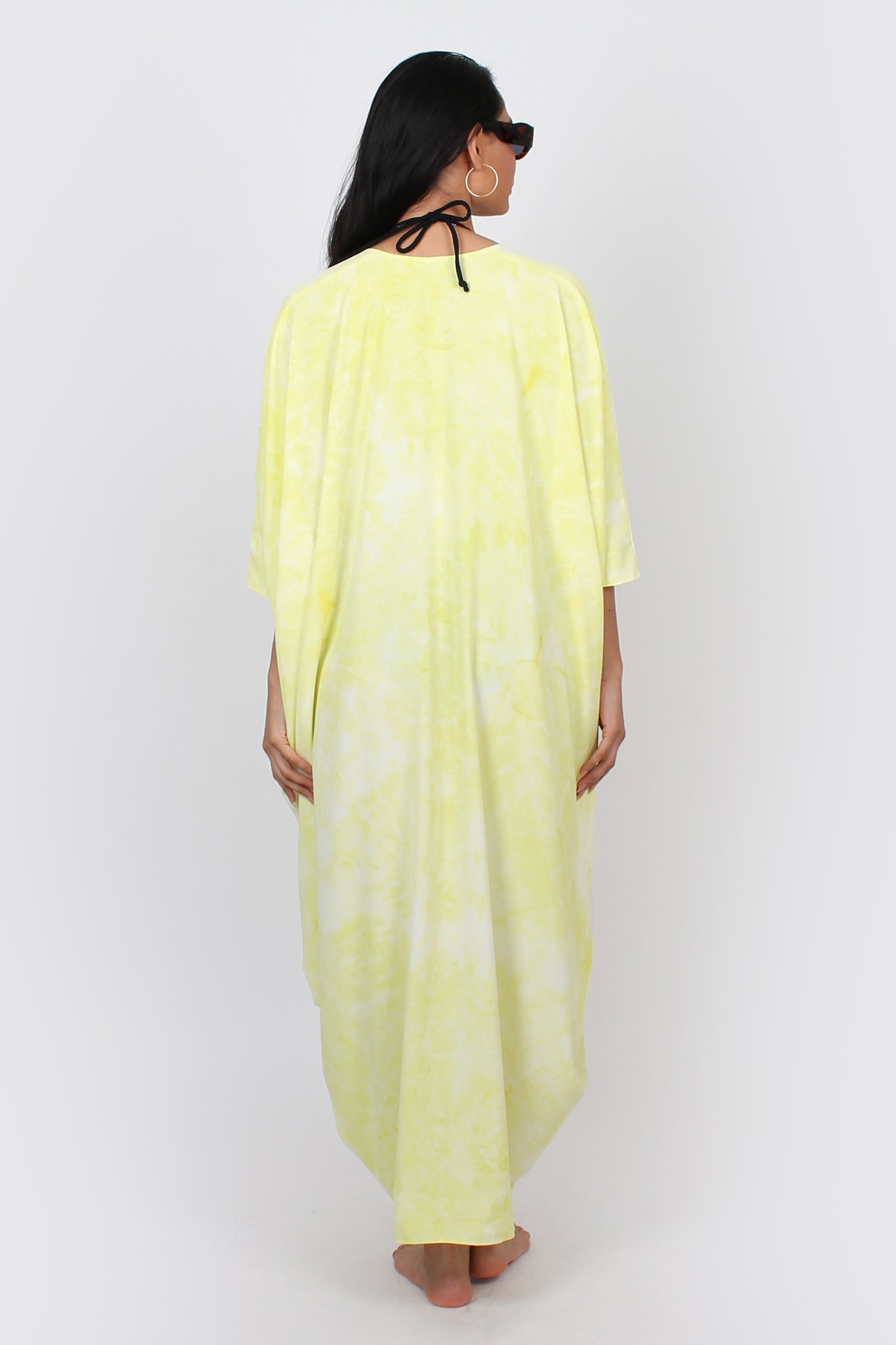 Mina Maxi kaftan yellow and white tie dye