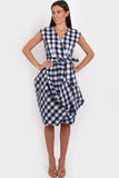 Wrap Dress in blue and white gingham