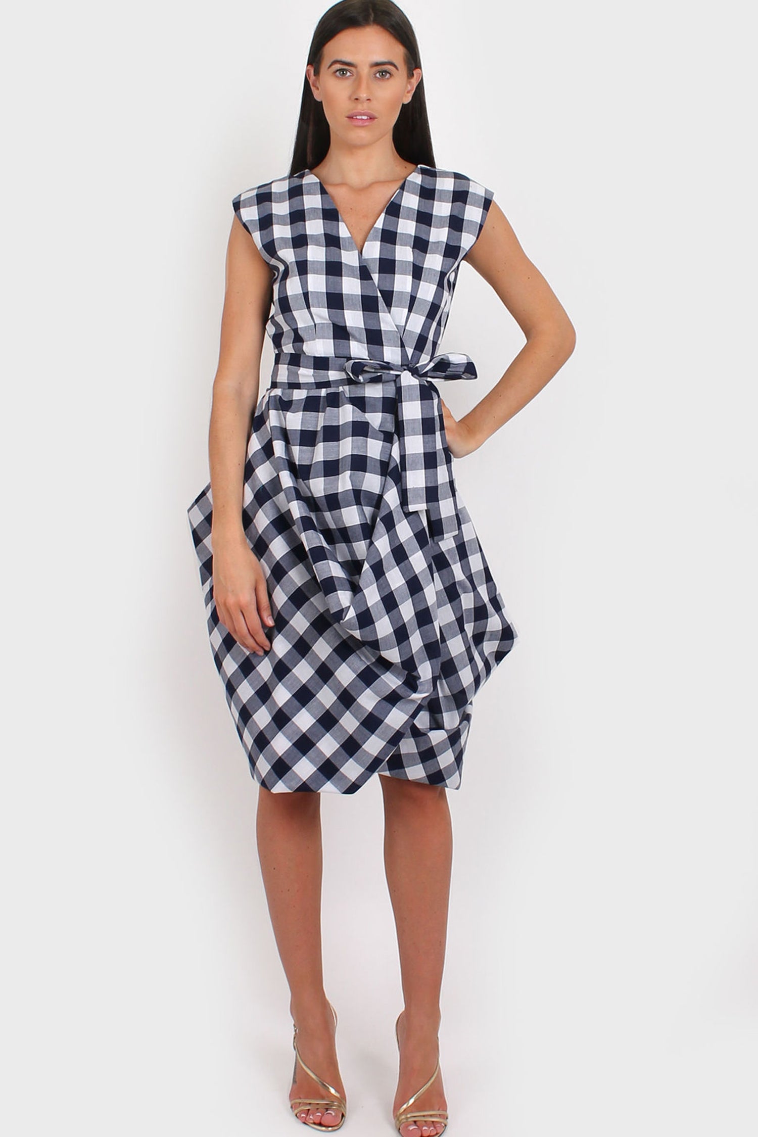 Wrap Dress in blue and white gingham