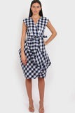 Wrap Dress in blue and white gingham