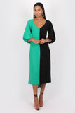 Selena Dress in contrasting black and green