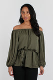 Mara Top Khaki satin