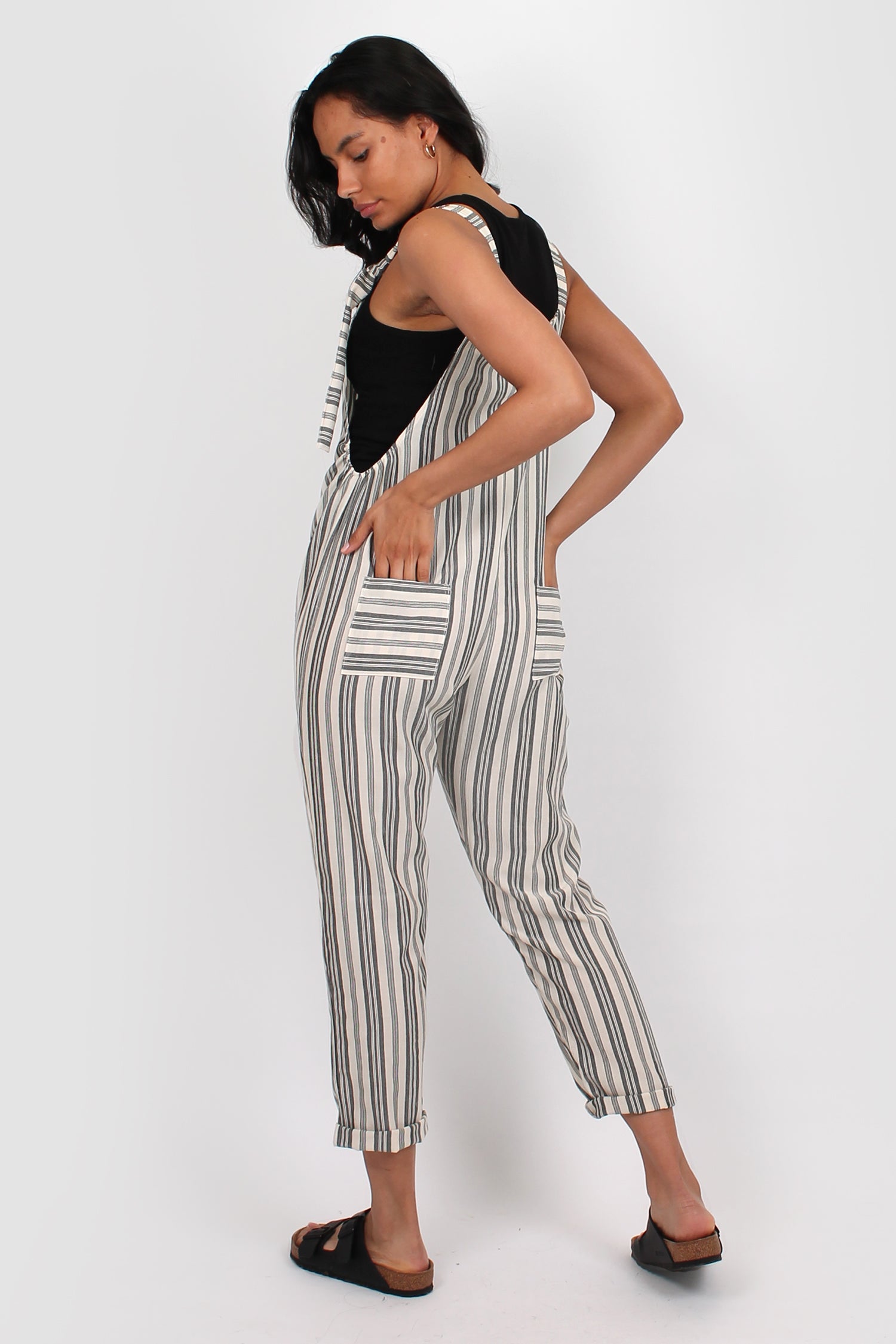 Striped Dungarees cream and black